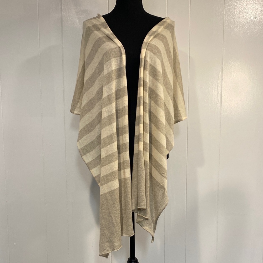 Scarf Pashmina Wrap Striped Soft Gray and Cream Coastal Cottagecore 18”x80”